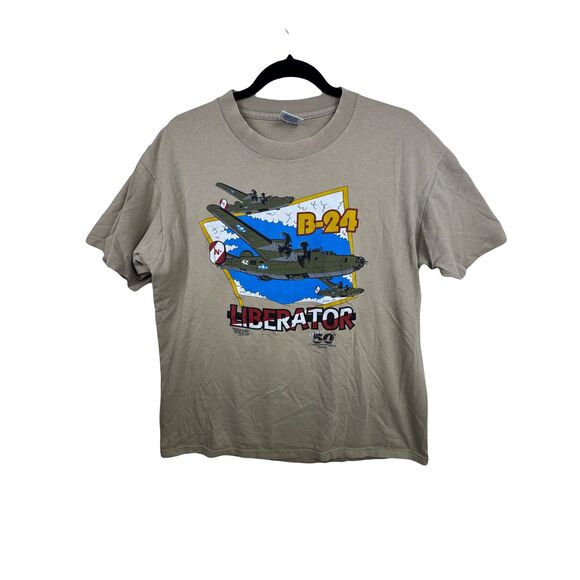 Vintage 90s B-24 Liberator Military Aircraft double sided shirt size large - Picture 1 of 12